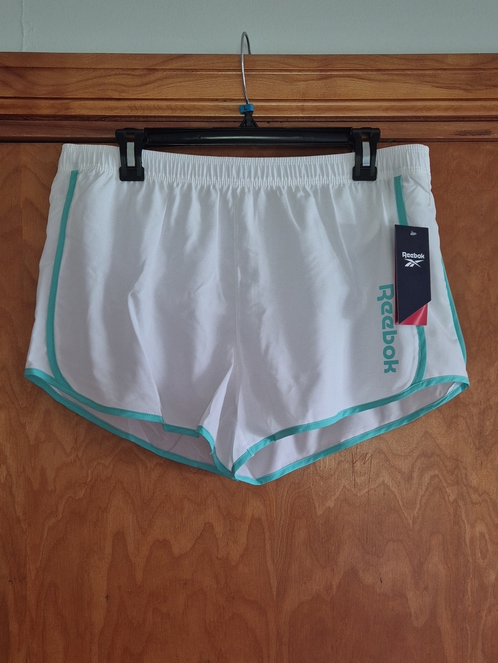 Reebok White Women's Athletic Shorts with Teal Trim, size L